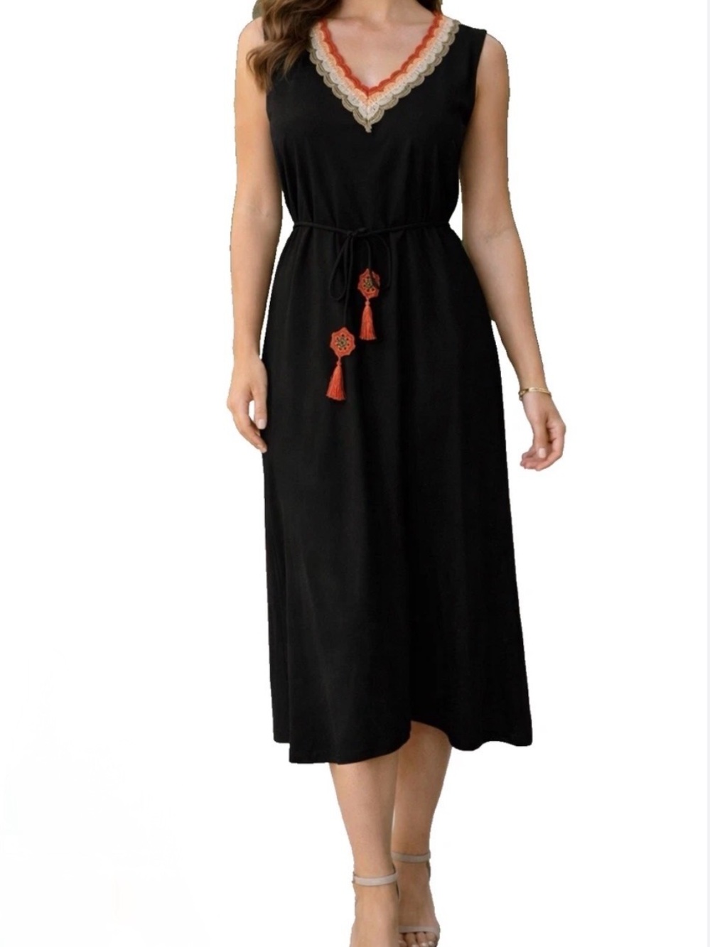 Chico's Black Midi Dress with Crochet Trim. Sz 0 (S)